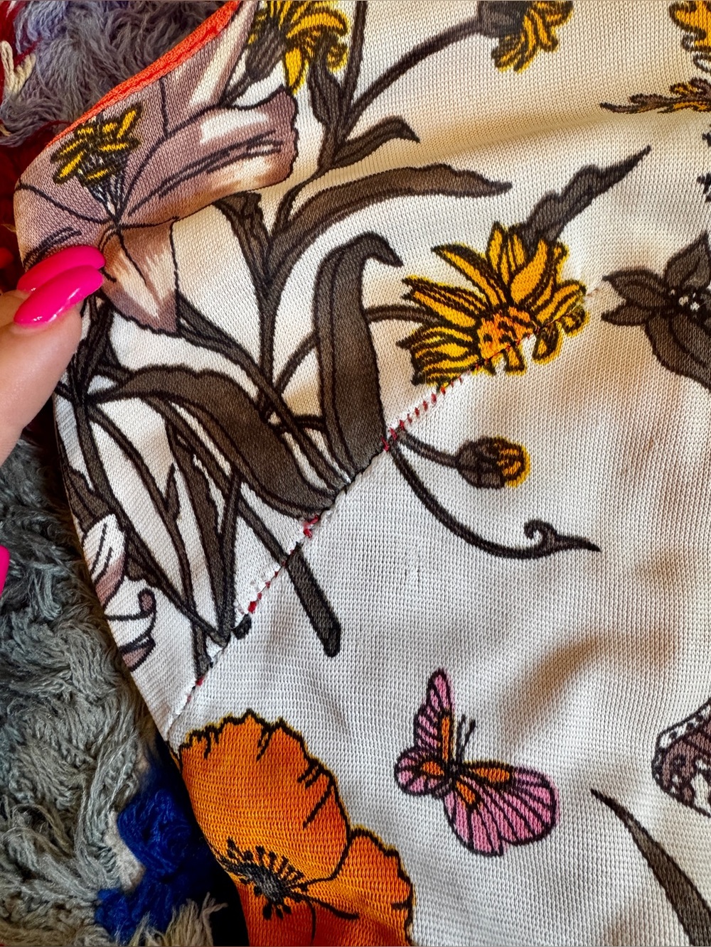 70s Vintage Butterfly Print Hostess Set Jumpsuit Sz Sm - Picture 5 of 13